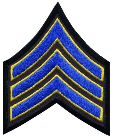 SERGEANT (SGT) CHEVRONS - ROYAL BLUE with SUMMER GOLD TRIM on BLACK - SOLD in PAIRS.